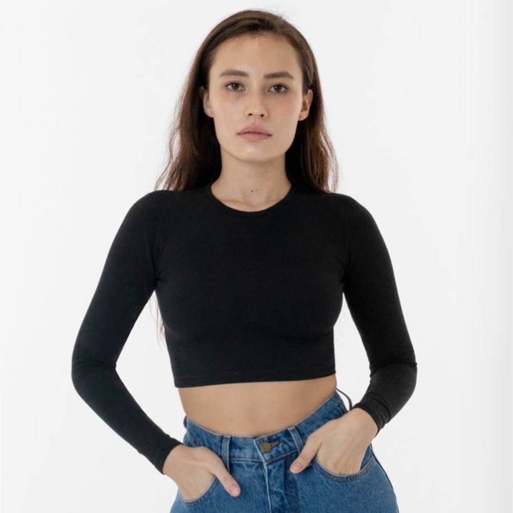 Los Angeles Apparel Garment Dye Long Sleeve Crop Top Black M